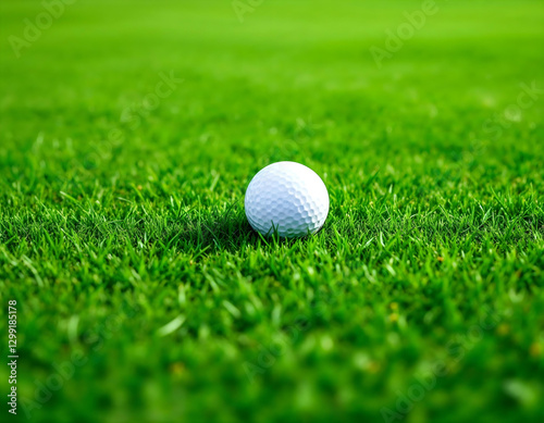 Golf ball, pristine green grass, close-up, vivid colors, ultra-detailed