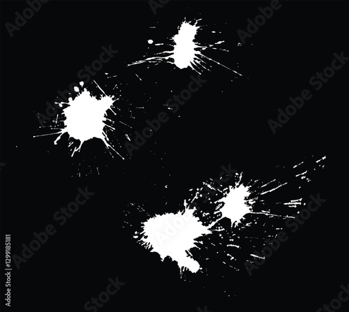 White ink splat. Spray painted texture. Paint splatter dots, graffiti drips and sprayed paints. Street art print. 
