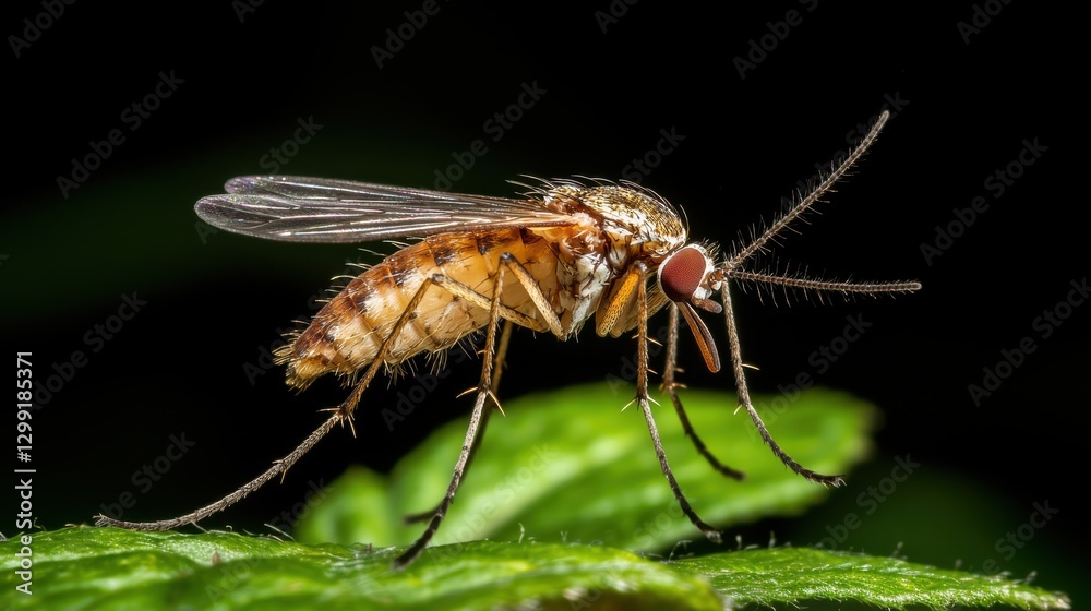 Mosquito in mid-flight with rapid wing beats illuminated in cinematic lighting Mosquito in mid-flight with rapid wing beats illuminated in cinematic lighting