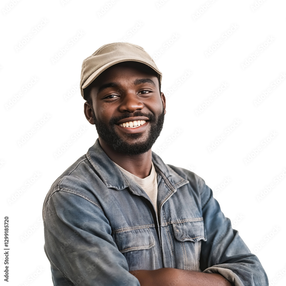Smiling Manufacturing Worker Wearing a Hat, Isolated on Transaparent Background – Professional Industrial Portrait Smiling Manufacturing Worker Wearing a Hat, Isolated on Transaparent Background – Professional Industrial Portrait