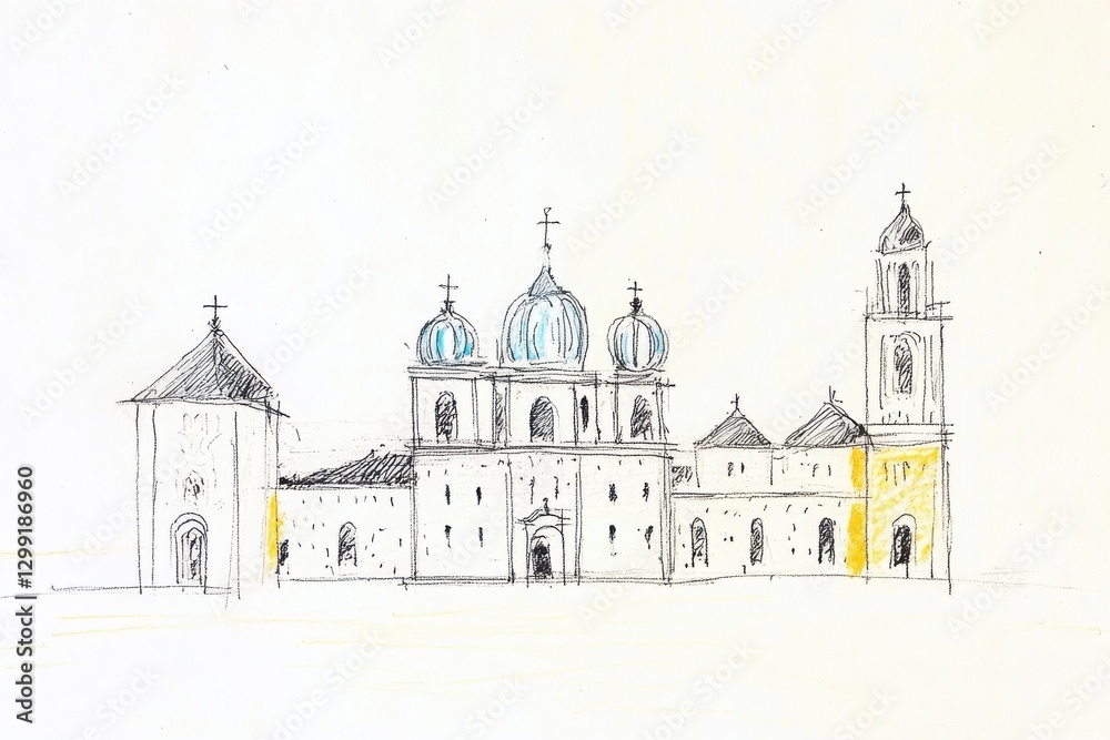 Fototapeta premium Simple Line Sketch of a European Church