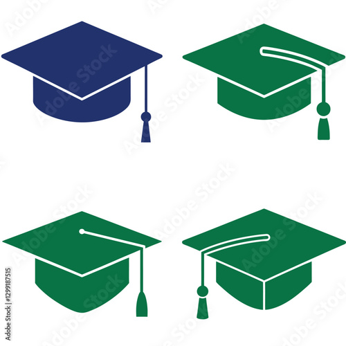 Colorful Graduation Caps in Red, Blue, Dark Blue, and Green