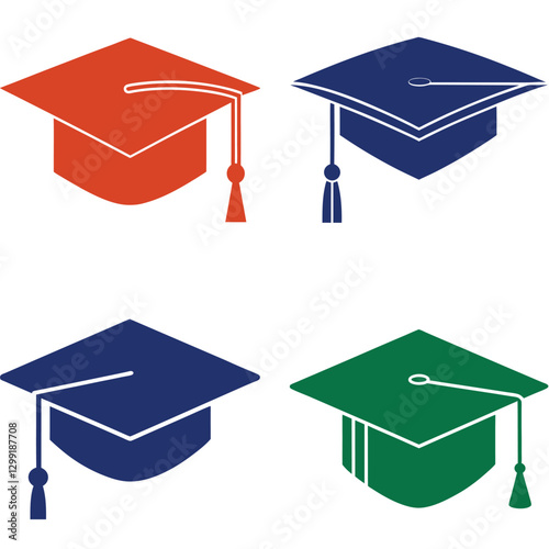 Colorful Graduation Caps in Red, Blue, Dark Blue, and Green