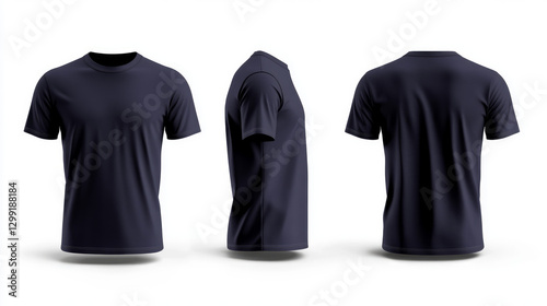 Tshirt front back and side view deep navy blue shirt color for man
