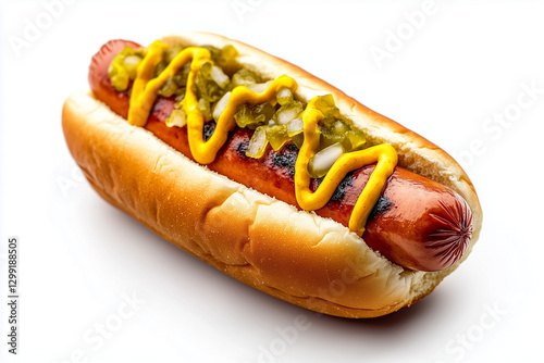 Classic Grilled Hot Dog with Mustard and Relish