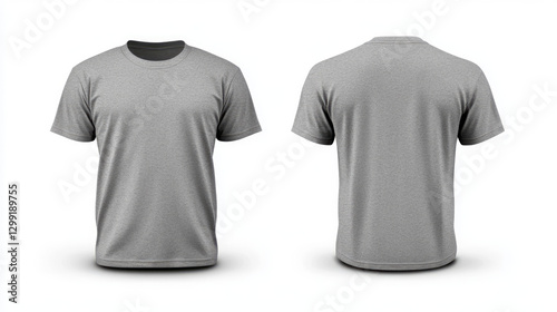 Gray T-shirts front and back view, used as design template isolated on white background, t shirt mockup