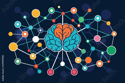 This diagram illustrates neural connections in the brain, depicting various cognitive functions and interactions, Neural connection diagram,