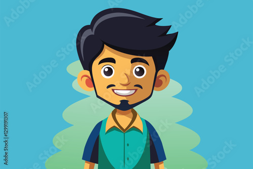 A young cartoon character stands cheerfully outdoors surrounded by greenery, New idea Customizable Cartoon Illustration