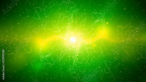 Radiant yellow-green abstract light burst with sparkles, symbolizing energy, innovation, and futuristic design for creative projects photo