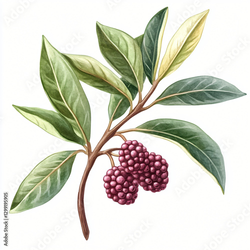 Watercolor hand-painted bayberry painting illustration isolated on a white background, bayberry illustration, AI vector photo