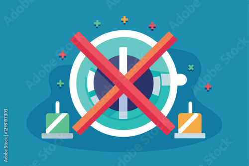A vibrant design features a crossed-out cup alongside decorative shapes and colors, indicating a drinking prohibition, No connection Customizable Flat Illustration