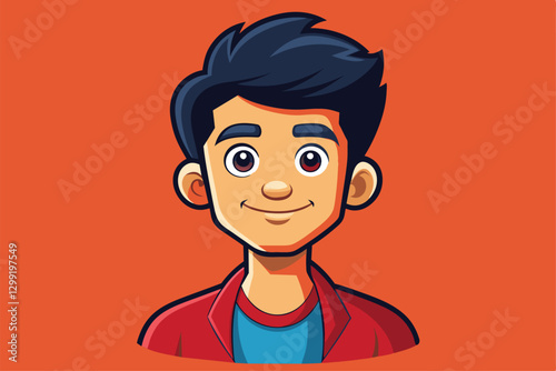 A friendly cartoon character smiles warmly, showcasing casual attire with bright colors in a playful design, No data Customizable Cartoon Illustration