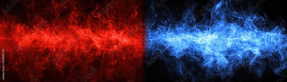 Fototapeta premium Red and blue fire clashing; abstract background for design