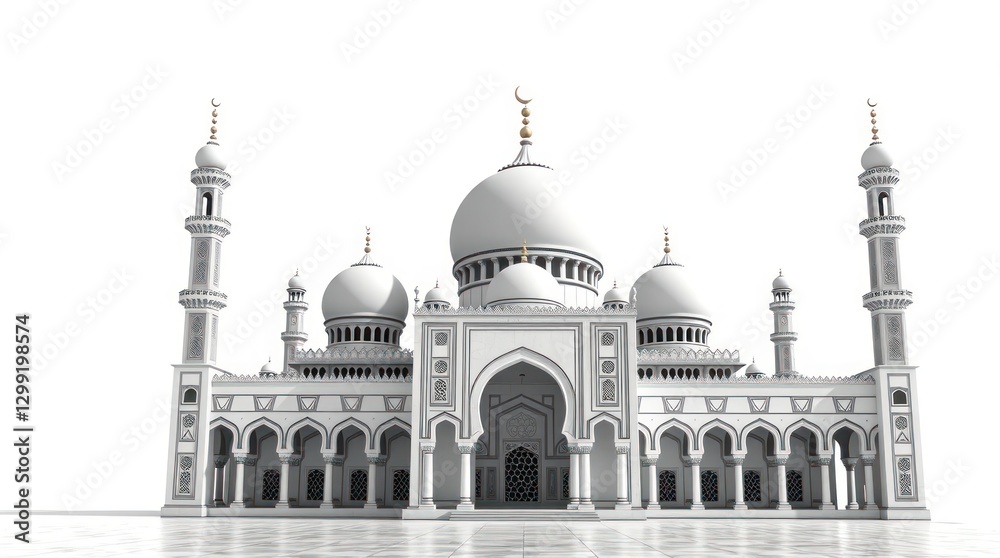 Fototapeta premium Stunning White Mosque 3d Render Islamic Architecture