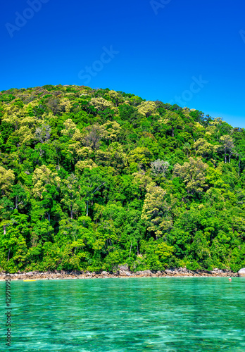 Crystal-clear waters of Surin National Park, a tropical paradise in Thailand