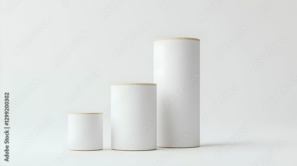 Three White Cylindrical Objects of Varying Heights with Beige Accents against a Plain White Backdrop Three White Cylindrical Objects of Varying Heights with Beige Accents against a Plain White Backdrop