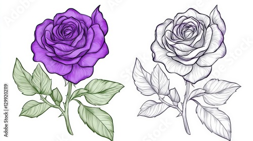 Wallpaper Mural Stunning Purple and Monochrome Rose Illustration - Detailed Floral Design Torontodigital.ca
