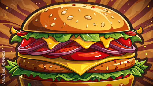 A tantalizing close-up of a delectable hamburger, showcasing its juicy patty, melted cheese, and fresh toppings. This mouthwatering macro shot captures the essence of the ultimate fast-food 