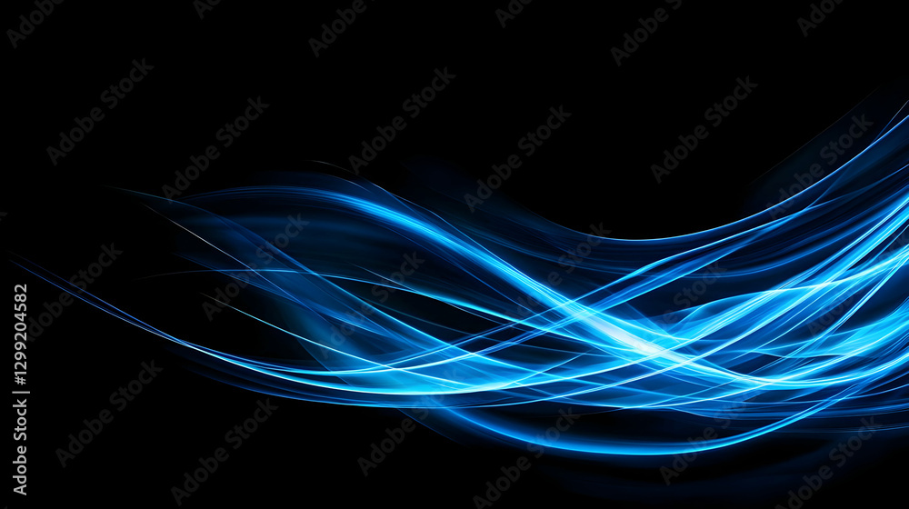 Naklejka premium Abstract Blue Light Curves Flowing On Black Background Creating Energy and Modern Design