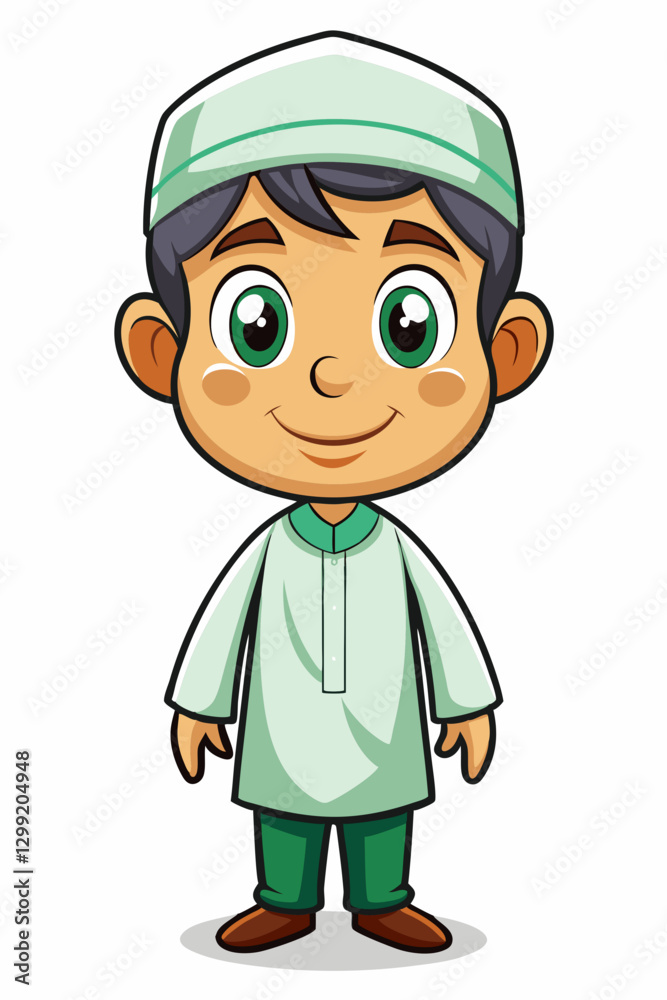 Vector Muslim Boy Illustration isolated on a white background Vector Muslim Boy Illustration isolated on a white background