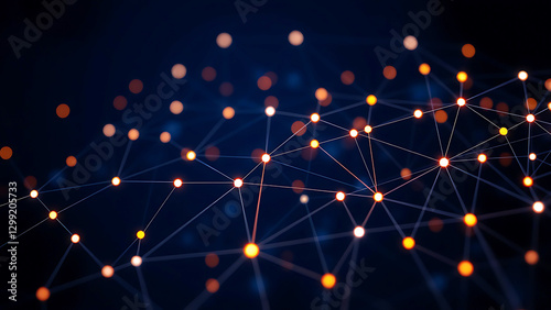 Abstract glowing network of connected dots and lines, representing futuristic digital communication, technology, and data transmission photo