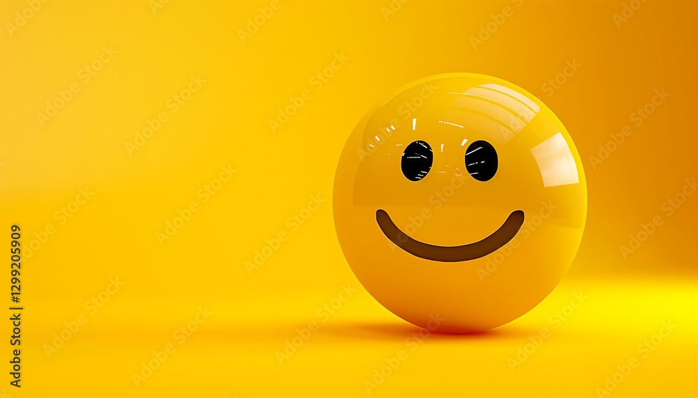 Fototapeta premium Smiling emoticon on yellow background. 3d render illustration.