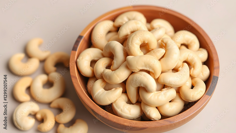 Bowl of raw cashew nuts on wooden table, healthy snack and vegan food choice, rich in protein and nutrients for healthy eating and lifestyle Bowl of raw cashew nuts on wooden table, healthy snack and vegan food choice, rich in protein and nutrients for healthy eating and lifestyle