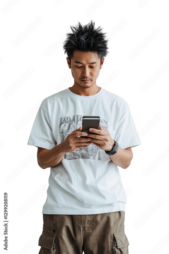 Focused Glance: A person engrossed with mobile device Focused Glance: A person engrossed with mobile device