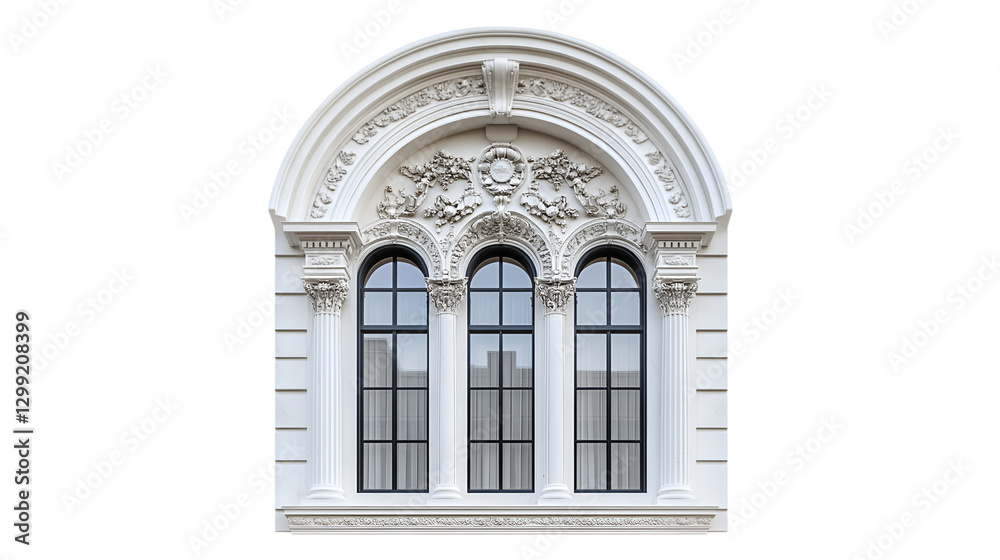 Obraz premium Ornate White Window Architectural Detail Triple Windows Classic Design