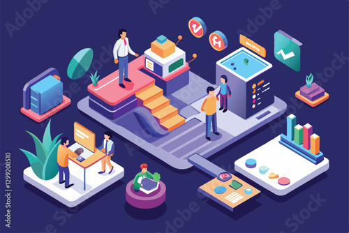 Customizable onboarding features illustrated in isometric style to enhance user experience and engagement, Onboarding Customizable Isometric Illustration