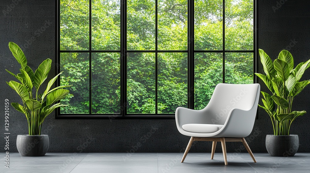 Modern Room with Plants and View Modern Room with Plants and View