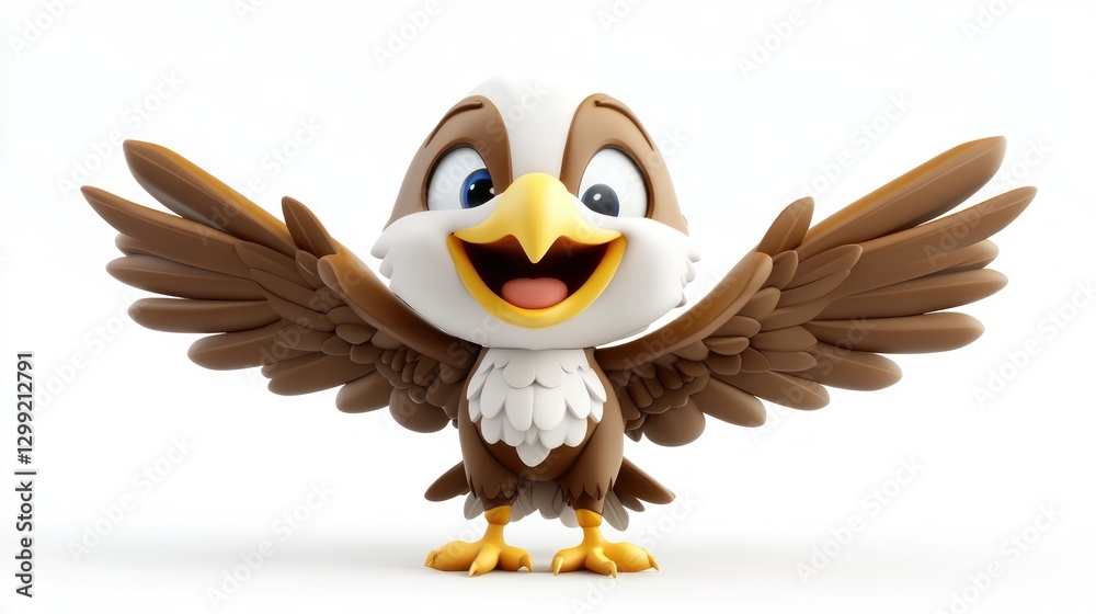 Happy baby eagle wings spread, 3D render, white background