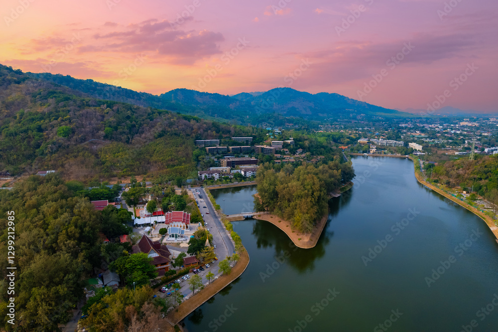 Scenic sunset view of cape promthep and surrounding landscape in phuket, thailand Scenic sunset view of cape promthep and surrounding landscape in phuket, thailand