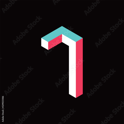 blue red digital isometric number seven 7 vector on black background , 2.5d modular cube font geometric contrast color block, stylized solid typography symbol for web print presentation design