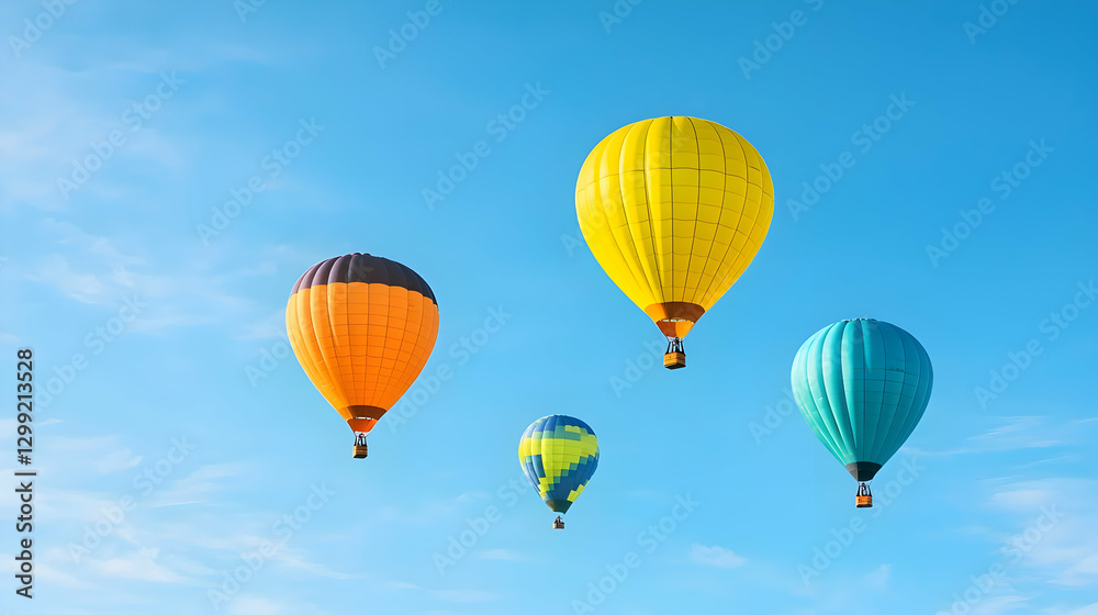 Obraz premium Colorful Hot Air Balloons Floating In A Bright Blue Sky With White Clouds