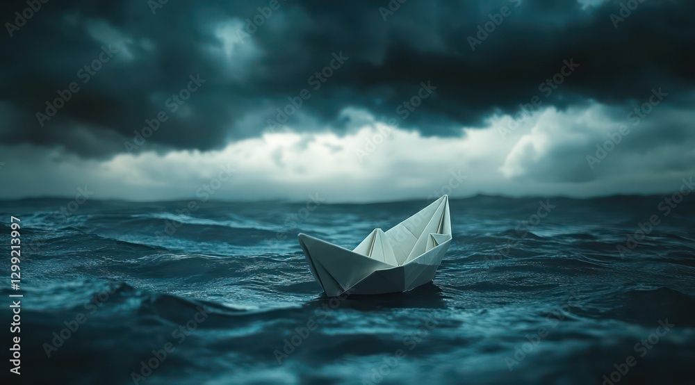 Obraz premium Paper boat stormy sea hope metaphor