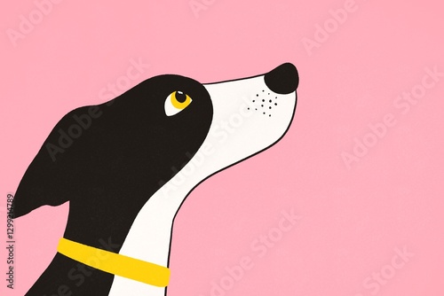 Minimalist dog illustration on pastel pink background
