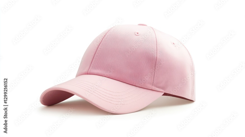 Fototapeta premium A pink snapback hat with a soft pastel shade, isolated on a white background.