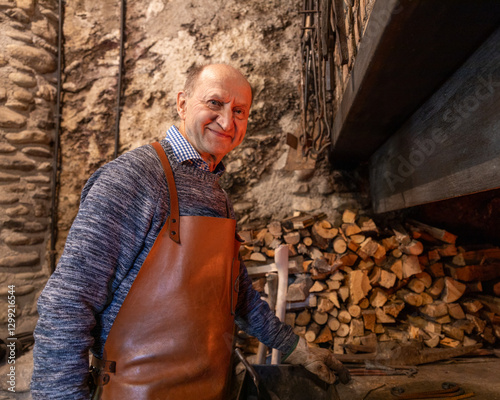 Traditional Blacksmithing in Austrian Workshop in Salzburg photo