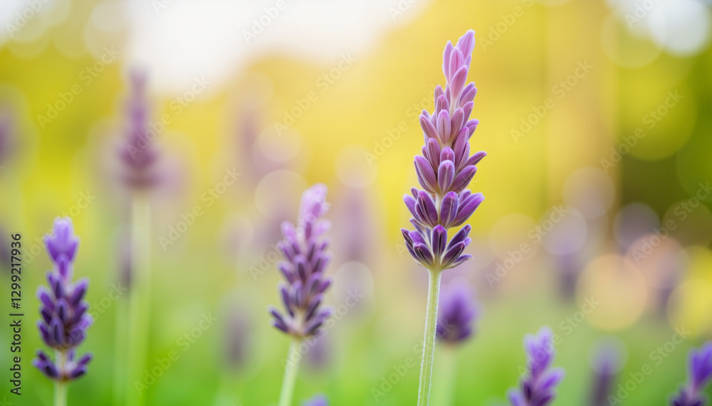 Naklejka premium Lavender buds blooming in calming herbal garden, soothing serenity