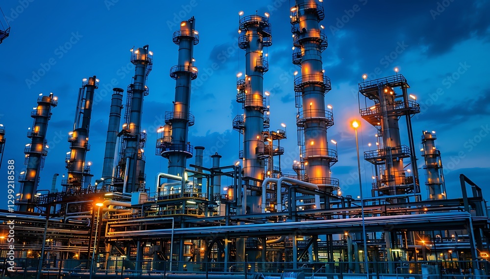 Oil refinery at sunset. Oil and gas industry. Energy industrial background Oil refinery at sunset. Oil and gas industry. Energy industrial background