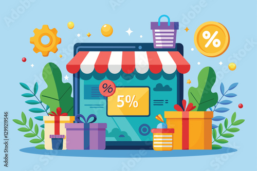 Explore exciting discounts and vibrant items showcased in a festive online shop atmosphere this sale season, Online shop big sale concept