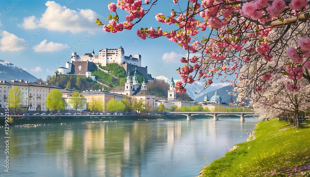 Obraz premium Beautiful spring panoramic view of Salzburg, Austria