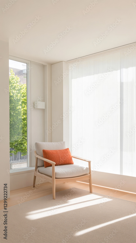 Fototapeta premium Cozy corner with a chair and natural light in a modern interior space