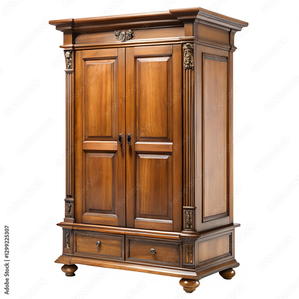 old wooden cabinet isolated on transparent background, PNG file