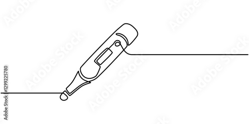 Continuous one line drawing of thermometer for measuring air temperature on white background, one continuous line drawing of a thermometer, Continuous single line sketch drawing of various types.