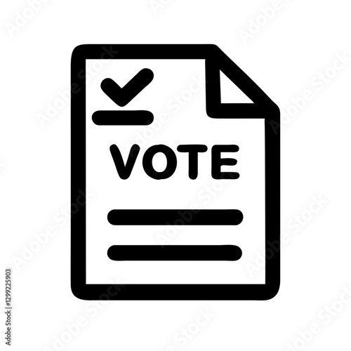 Black silhouette of a voting ballot icon on a white background with copy space