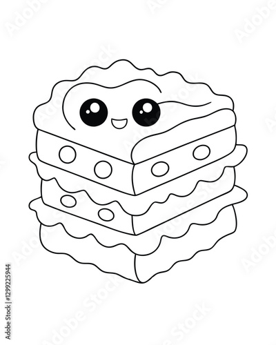 Lasagne alla Bolognese Slice Showing Its Many Delicious Layers – Italian Pasta Adult Coloring Page on White Background