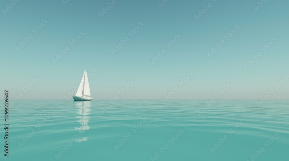Obraz premium Serene sailboat floating on calm turquoise ocean under clear sky