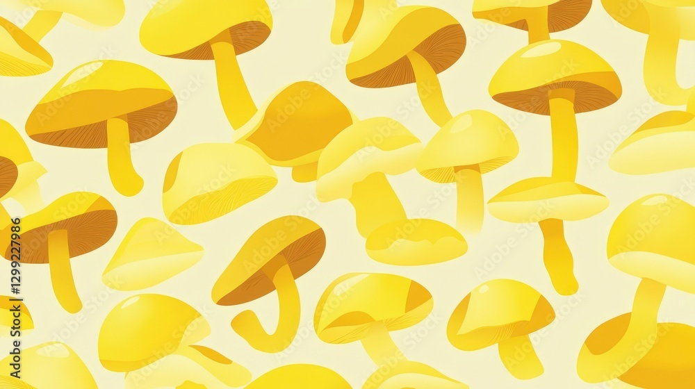 Whimsical Yellow Mushroom Pattern Design for Wallpaper or Fabric Whimsical Yellow Mushroom Pattern Design for Wallpaper or Fabric